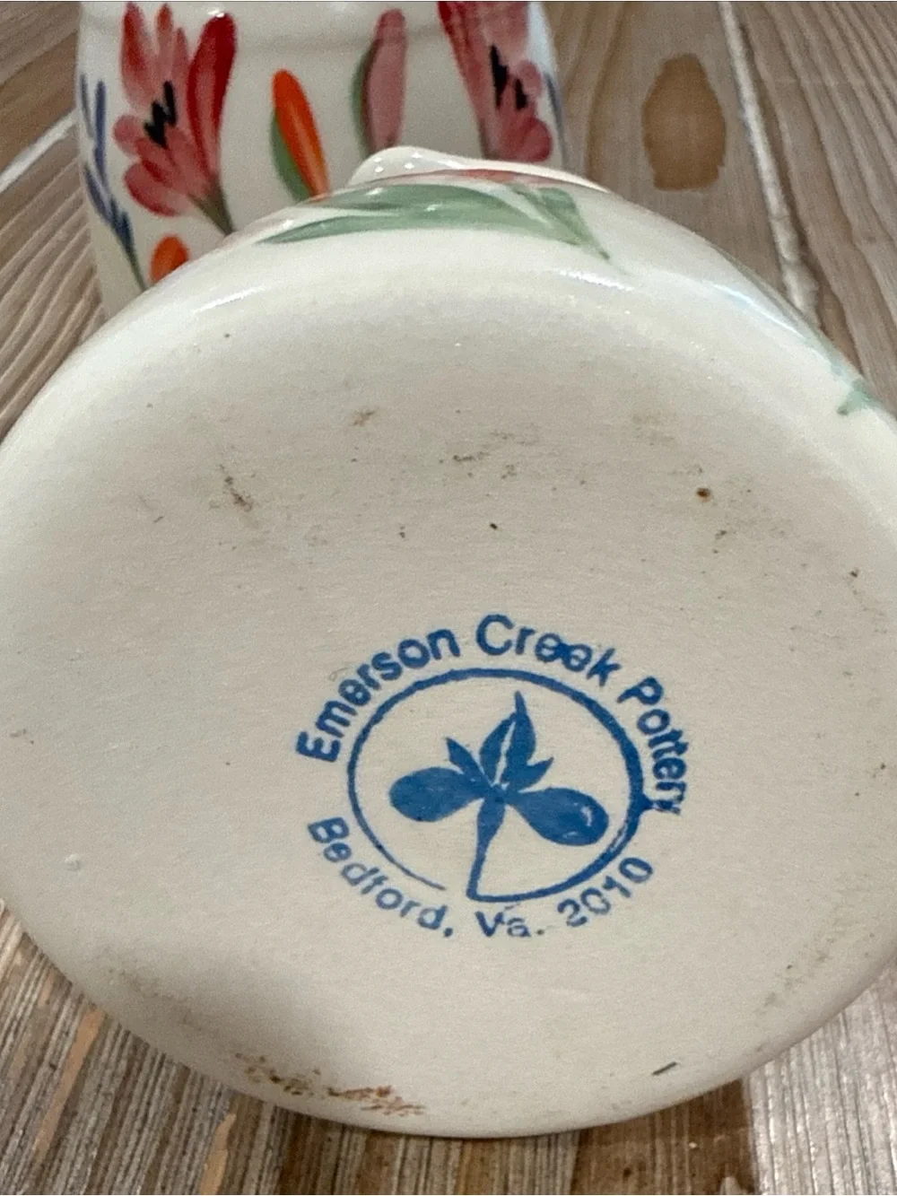 Emerson Creek Pottery Wildflower 3pc Sugar Creamer Set 2011 Bedford VA Handmade